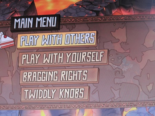 The Main Menu of Fat Princess, and it's giggle producing option to "play with yourself".