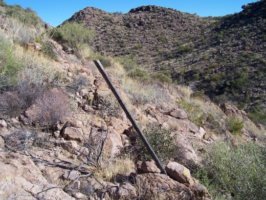 An old "claim stake" from the good old days when mining claims within the Superstitions was a commmon occurance.
