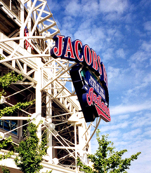 Jacobs Field's primary ID sign, by ZZ Design