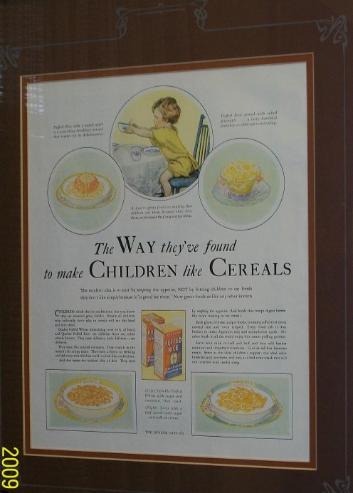 Puffed cereal.  Nutritious cereal advertised for children, a new inventive way to delight.