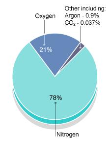 Earth's WHOLE atmosphere is mostly nitrogen and oxygen.