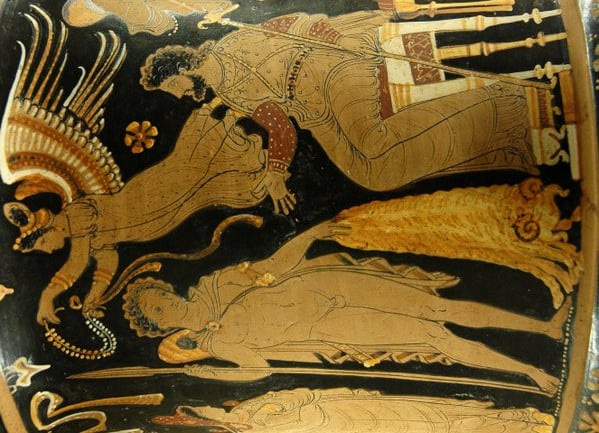 Jason and the Golden Fleece. Apulian red-figure calyx crater, 340 BC330 B.C.  Public Domain. Courtesy of Marie-Lan Nguyen/Wikimedia Commons.  