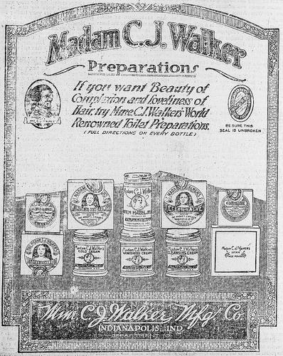 Madam C.J. Walker Preparations - Madam C.J. Walker Manufacturing Company, Indianapolis, Indiana, advertisement. From New York Age, January 17, 1920    Source: About.com