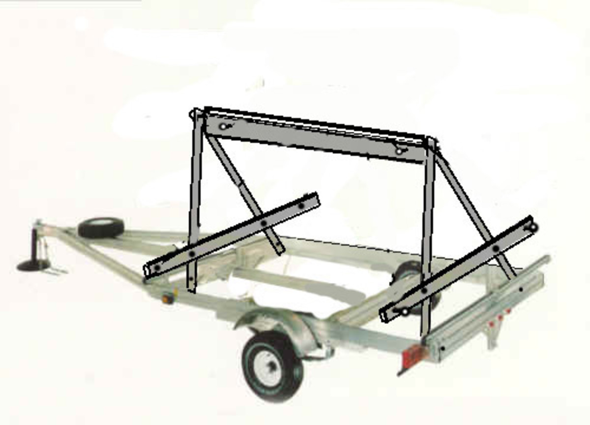 The A-frame is simply 2 A's bolted front and back to the trailer and braced lengthwise.