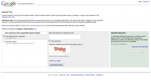 This is what you see when you open the Google Keyword Tool.