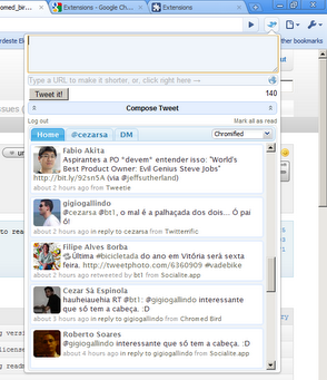 Twitter integrates perfectly in to Google Chrome with the Chromed Bird Chrome Addon!