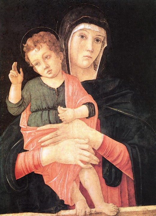 "MADONNA WITH CHILD BLESSING" PAINTING BY GIOVANNI BELLINI IN 1464 OF THE VIRGIN MARY