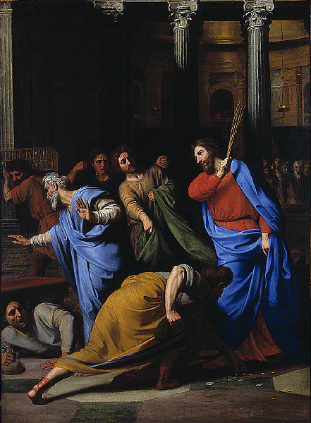 A different example of Jesus' anger: Christ Expelling the Money Changers, by Nicolas Colombel (1682)