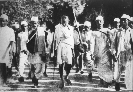 Gandhi leading the famous "Salt March." Image Wikipedia