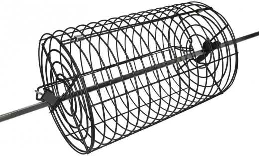 Rotisserie basket fits on to a rotisserie spit rod.  This is great for tumbling breaded chicken, fish or chicken wings.