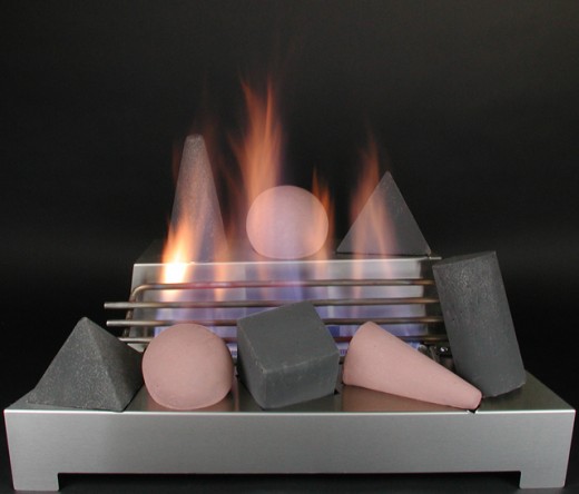 Ventless gas log fire shape fireplace does not allow the ceramic shapes to touch the flames allowing a clean safe burning fireplace without ventilation and  very little mess.  A tool set for this contemporary design would only serve to accent the mod
