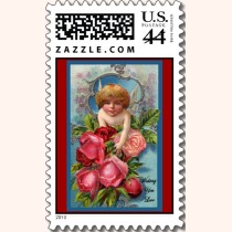 Vintage Cupid with Roses Postage