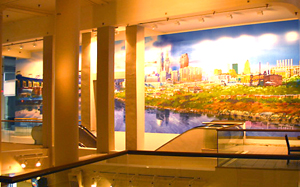 Watercolor mural in Halle Building lobby