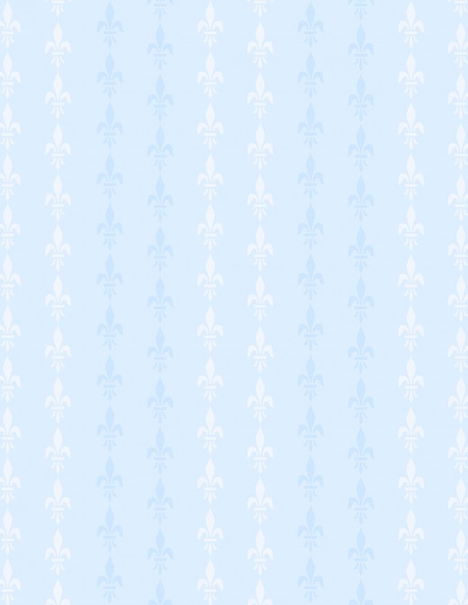 Medium blue and white striped fleur de lis designs on light blue background scrapbook paper