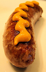 Bratwurst and mustard- Simple, but delicious.