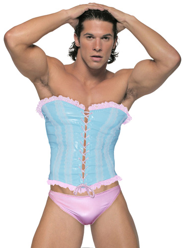 A man modeling a corset. Corsets must only be for men!