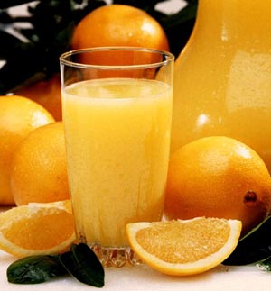 Orange juice contains vitamin C.