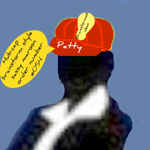 Patty in her sassy maroon Thinking-cap. 