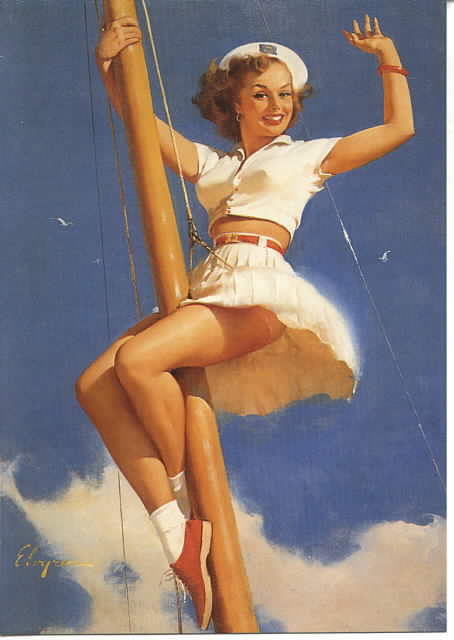 Naughty Nautical Look - Old Fashioned Pinup girl up the Mast (watch out for splinters!)