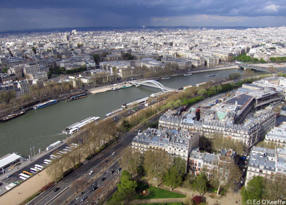 River Seine from atop Eiffel Tower.  When you sail the river by boat you can travel the whole city of PARIS