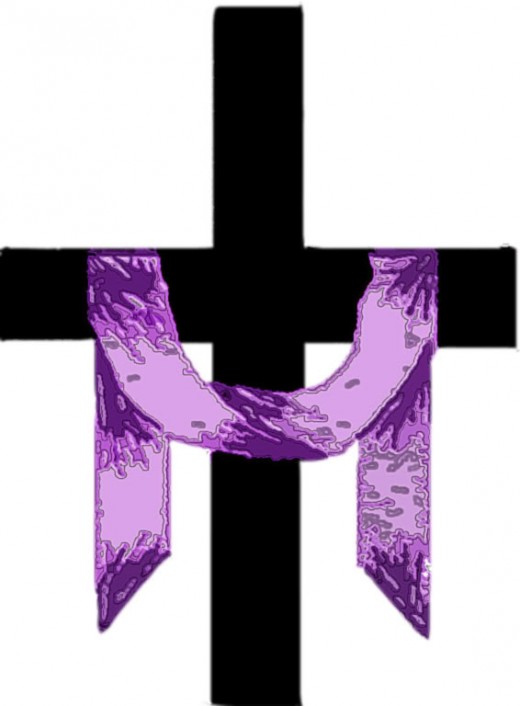 Cross draped with purple during Lent.