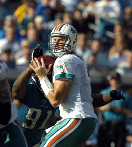 Miami Dolphins quarterback Chad Henne looks to pass in game against the Jacksonville Jaguars during an NFL football game, Sunday, Dec. 13, 2009 in Jacksonville, Fla. (AP Photo/Stephen Morton)