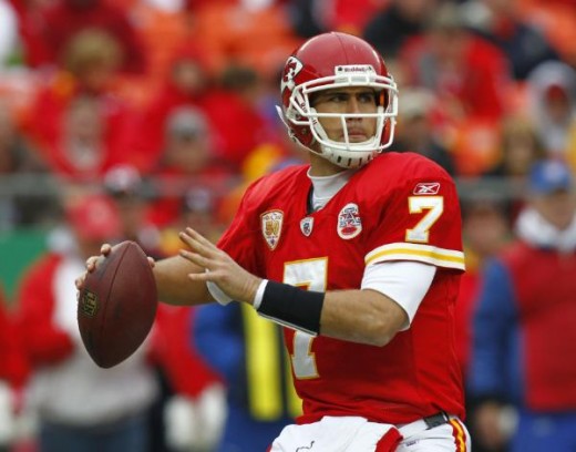 Kansas City Chiefs quarterback Matt Cassel (7) during the first half of an NFL football game against the Buffalo Bills Sunday, Dec. 13, 2009, in Kansas City, Mo. (AP Photo/Ed Zurga)