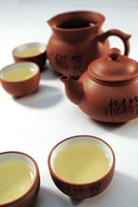 Chinese green tea served in a traditional Yixing clay vessel
