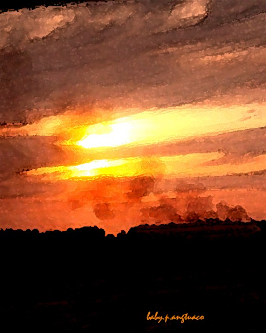 sunset photo converted into a painting by using watercolor filter