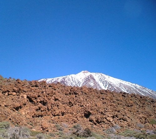 Mt Teide's peak covered in snow