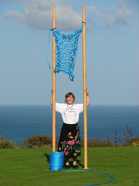 9/23/2006 - Julia Hopson of Knit Wits, Penzance, Cornwall. Largest knitting needles in the world.   