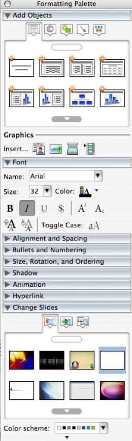 The Formatting Palette