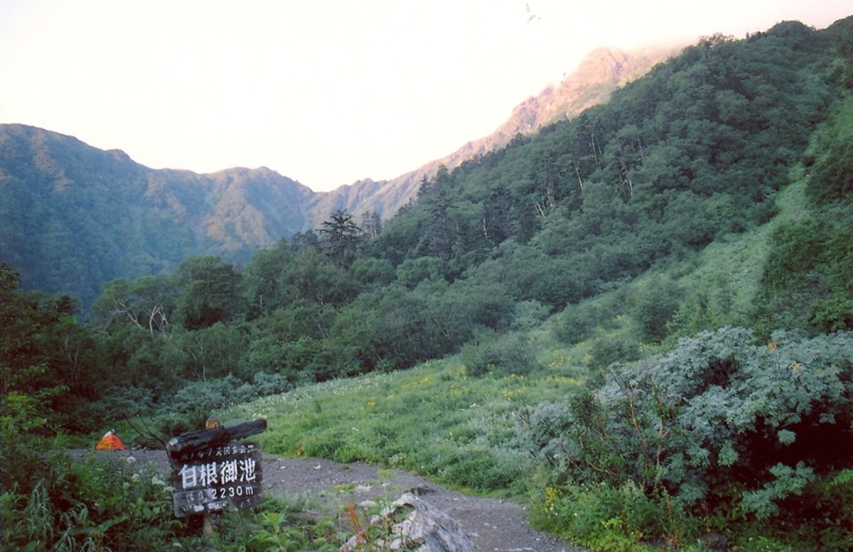 Taken at first light showing the obscured summit of Kita dake from Shirane oika campground. 