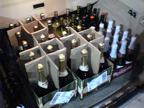 Crate of sparkling wine for a wedding