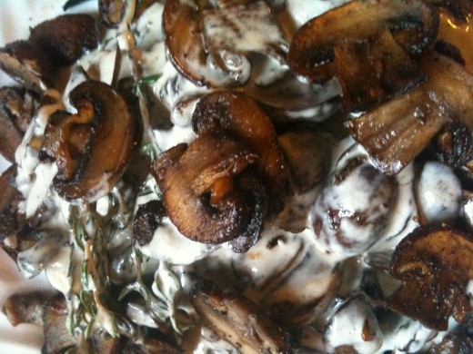 Toasted Crimini Mushrooms dressed with a little Sherried Cream.