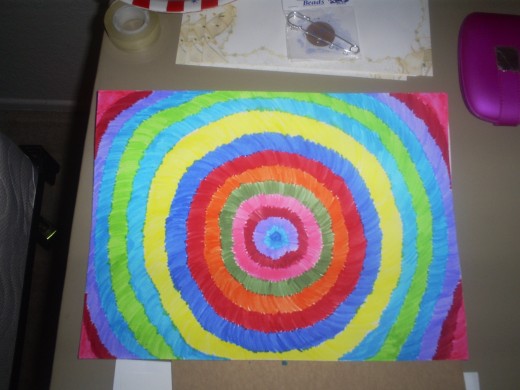 The finished starburst/tie dye art.