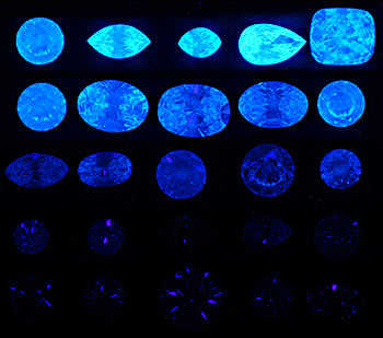 Varying Levels of Flourescence in Diamonds