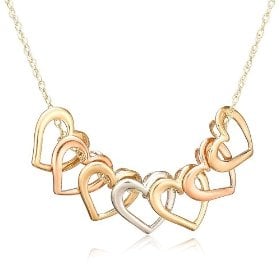 Buy 10k Tri-Tone Gold Open Hearts Necklace