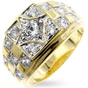 Buy Mens Ring Gold Plated With Clear CZs