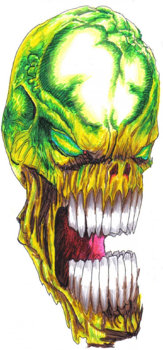 A skull drawing with added colour, get some drawing ideas from some of the tutorials listed in this hubpage article. Drawing by Wayne Tully Copyright  2010