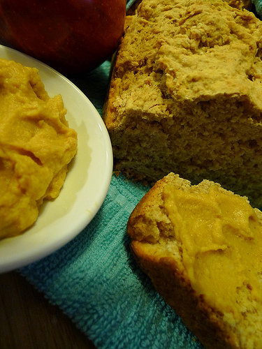 Roasted butternut hummus with beer bread.