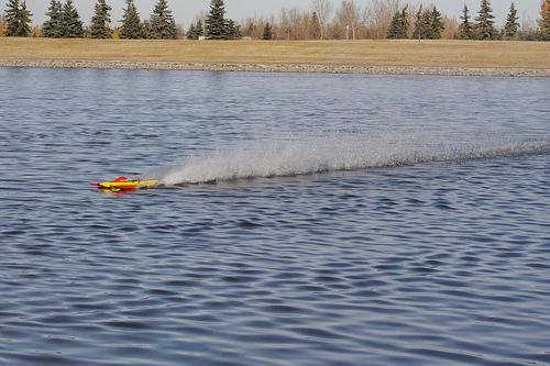 RC boat in action.