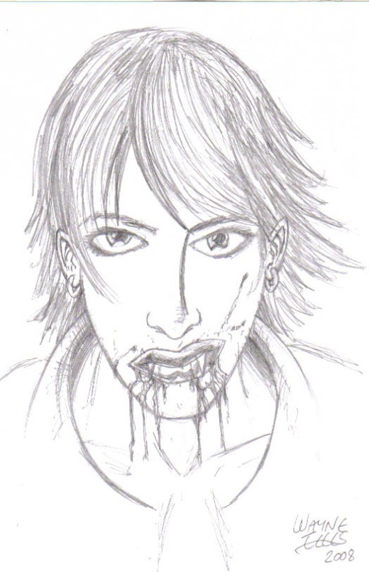 Vampire drawing done in a manga anime style.  Copyright Wayne Tully 2008.