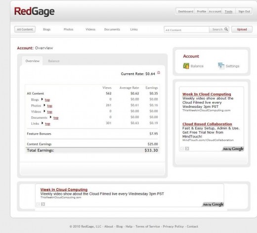 Screenshot from Mar 17, 2010, showing my new earnings jump to $33.30.