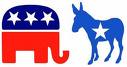 The elephant is the symbol for Republicans while the Donkey is the symbol for Democrats.