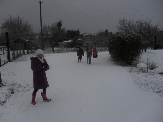Walking to school on a snowy morning