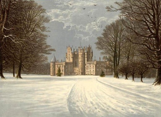 Glamis Castle in the snow, circa 1880.