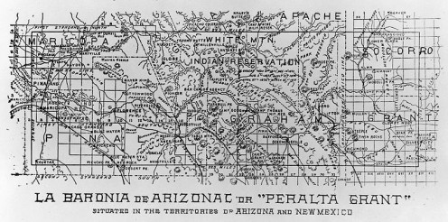 Map of the Peralta land grant in Arizona, produced in 1898 to renew land claims.