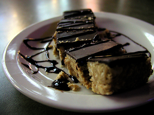 Chocolate peanut butter bars are hard to resist.