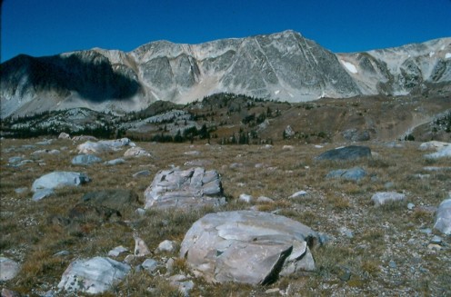 The top of the Snowy Range Pass showing the Medicine Bow Mountains, Wyoming.